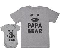 The Gift Project Papa Bear & Baby Bear Face - Dad T-Shirt & Baby Bodysuit - Matching Set - Dad T | Medium, Grey