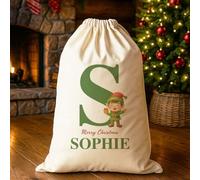 The Gift Project Personalised Christmas Elf Initial and Name - Christmas Santa Sack
