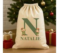 The Gift Project Personalised Christmas Elves Initial and Name - Christmas Santa Sack