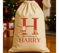 The Gift Project Personalised Christmas Excited Santa Initial and Name - Christmas Santa Sack
