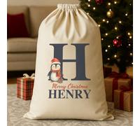 The Gift Project Personalised Christmas Penguin Initial and Name - Christmas Santa Sack