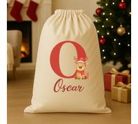 The Gift Project Personalised Christmas Reindeer Initial and Name - Christmas Santa Sack