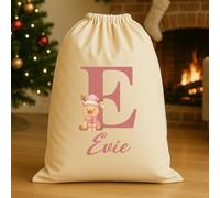 The Gift Project Personalised Christmas Reindeer Pink Initial and Name - Christmas Santa Sack