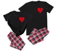The Gift Project Personalised Initial & Heart - Couples Matching Pyjamas - Top & Tartan PJ Bottoms - (Sold Separately) Black