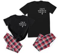 The Gift Project Personalised Initials and Co-ordinates Memorable Location - Create Matching Pyjamas - Top & Tartan PJ Bottoms - (Sold Separately) Black