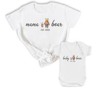 The Gift Project Personalised Mama Bear & Baby Bear EST - T-Shirt & Bodysuit - (Sold Separately) White