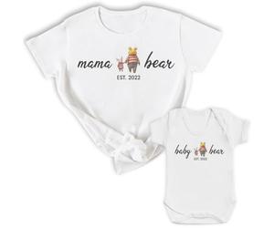 The Gift Project Personalised Mama Bear & Baby Bear EST - T-Shirt & Bodysuit - (Sold Separately) White
