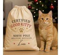 The Gift Project PERSONALISED Name Certified Good Kitty - Christmas Cat Santa Sack