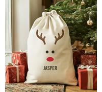 The Gift Project Personalised Name Reindeer Face - Christmas Santa Sack