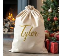 The Gift Project Personalised Name Scripted in Gold - Christmas Santa Sack