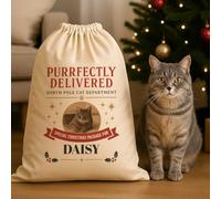 The Gift Project PERSONALISED Purrfectly Delivered North Pole - Christmas Cat Santa Sack