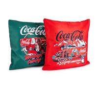 The Gift Scholars Coca-Cola Officially Licensed Christmas & Xmas Twin Pack Cushion Covers - Dual-Sided Red & Green Festive Set with Santa and Truck Graphics - 40x40cm with Zipper