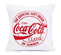 The Gift Scholars Coca Cola White Cushion Covers Officially Licensed by Coke 40 x 40cm with Zipper. Pattern on both sides. Velvet Feel & Dual-Sided Design