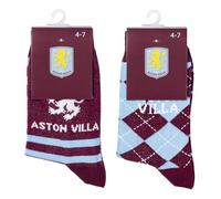 The Gift Scholars Officially Licensed Twin Pack Aston Villa Crest Claret Casual Socks for Men & Women | Adult Size Sport Villans Fan Merchandise 4-7 (1 Claret + 1 Checked)