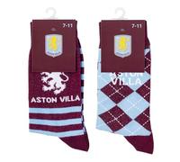 The Gift Scholars Officially Licensed Twin Pack Aston Villa Crest Claret Casual Socks for Men & Women | Adult Size Sport Villans Fan Merchandise 4-7 (1 Claret + 1 Checked)