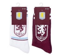 The Gift Scholars Officially Licensed Twin Pack Aston Villa Crest White Sports Socks for Men & Women | Adult Size Sport Villans Fan Merchandise 7-11 (1 White + 1 Claret)