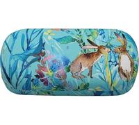 The Gifted Stationery Co. Ltd. Hard Shell Glasses Case with Cleaning Cloth - Floral Eyeglasses & Sunglasses Storage Case with Snap Closure (165 x 80 x 50mm) (Kissing Hares)