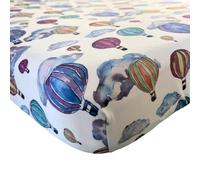 The Gilded Bird Organic Cotton Fitted Cot/Cotbed Sheet, Fits 120cm x 60cm and 140cm x 70cm, Jersey Cotton, Nursery Bedding - (Balloon Festival)