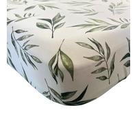 The Gilded Bird Organic Cotton Fitted Cot/Cotbed Sheet, Fits 120cm x 60cm and 140cm x 70cm, Jersey Cotton, Nursery Bedding - (Linen Leaves)