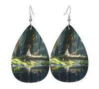 The girl by the river. Pattern leather earrings | Water drop-shaped printed earrings, suitable for daily/party/dating scenes