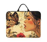 The Girl Gently Kissed The Butterfly Notebook Carrying Case With Handle Laptop 14 Inch Computer Sleeve For Women Men Padded Cover Laptop Bag