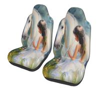 The girl led the white horse Car Seat Covers Front Seats Only for Women Men Seat Covers w/Organizer Pocket for SUV Truck Sedan Cars