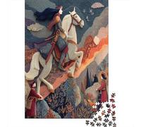The Girl Rides Her Horse with Her Head Held High, Facing The Sunset Jigsaw Puzzles. 38x26cm/1000pcs Whimsical Challenge Toy for Educational Games Gifts