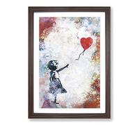 The Girl with a Red Balloon in Abstract Framed Print | A2 Walnut Framed Wall Art | Ready to Hang | Abstract Fantasy Picture | Living Room Bedroom Lounge Office