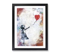 The Girl With A Red Balloon In Abstract Modern Framed Print | A2 Black Framed Wall Art | Ready to Hang | Abstract Fantasy Picture | Living Room Bedroom Lounge Office
