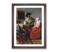The Glass Of Wine By Johannes Vermeer Classic Painting Framed Print | A4 Walnut Framed Wall Art | Ready to Hang | Classic Food Picture | Living Room Bedroom Lounge Office