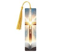 The Glorious Cross and The Holy Book Unique Double-Sided Artwork Printed Wooden Bookmarks, Artistic Book Accessories Birthday Presents for Men Women Presents for Book Lovers