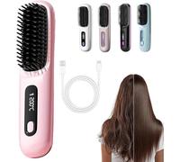 The Glow Wave Heated Brush, 2025 Glow Wave Heated Brush for Short Hair,USB Charging, 3 Heat Settings & LED Screen, for Travel and Frizz-Free Styling (White)