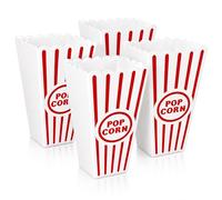 The Glowhouse Plastic Popcorn Cups Red & White Striped Reusable Popcorn Tubs, 7.8 Inch Tall Cinema Snack Containers, Movie Night Party Food Holders for Birthdays, Weddings, Buffets & Events