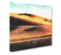 The Gobi Desert In Mongolia Painting Modern Canvas Wall Art Print Ready to Hang, Framed Picture for Living Room Bedroom Home Office Décor, 14x14 Inch (35x35 cm)
