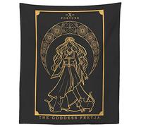 The Goddess Freyja Tarot Card Tapestry (Black & Gold) - Norse Goddess Freya Pagan Witch Wall Hanging Home Decor (60" x 50")