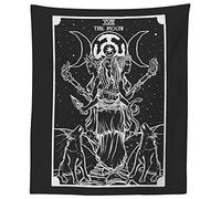 The Goddess Hecate Tarot Card Tapestry (Black & White) - Triple Moon Goddess of Witchcraft Hekate Wheel Pagan Witch Wall Hanging (60" x 50")
