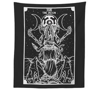 The Goddess Hecate Tarot Card Tapestry - Triple Moon Goddess of Witchcraft Hekate Wheel Pagan Witch Wall Hanging (Shadow Edition (Black & White), 60" x 50")