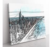 The Gold Coast in Australia in Abstract Modern Canvas Wall Art Print Ready to Hang, Framed Picture for Living Room Bedroom Home Office Décor, 50x50 cm (20x20 Inch)