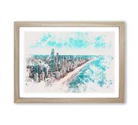 The Gold Coast in Australia Watercolour Framed Print | A2 Oak Framed Wall Art | Ready to Hang | Modern Beach Picture | Living Room Bedroom Lounge Office