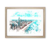 The Gold Coast In Australia Watercolour Modern Framed Print | A4 Oak Framed Wall Art | Ready to Hang | Modern Beach Picture | Living Room Bedroom Lounge Office