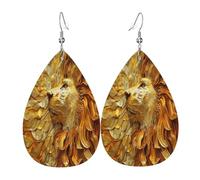 The golden African lion Women's Teardrop Leather Earrings - Lightweight PVC Dangle Earrings, 925 Silver Hooks, Double-Sided Prints | Hypoallergenic Gift