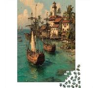 The Golden Age of Pirates, Safe Harbor,Puzzles Gemusterte Nachhaltige Puzzles Für Erwachsene Hochwertige Holzspielpuzzles 70x50cm/1000pcs