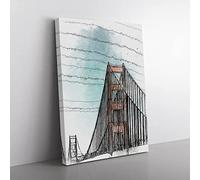 The Golden Gate Bridge Abstract Art Modern Canvas Wall Art Print Ready to Hang, Framed Picture for Living Room Bedroom Home Office Décor, 76x50 cm (30x20 Inch)