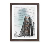 The Golden Gate Bridge Abstract Art Modern Framed Print | A3 Walnut Framed Wall Art | Ready to Hang | Abstract Cityscape Picture | Living Room Bedroom Lounge Office