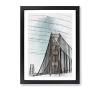 The Golden Gate Bridge Abstract Art Modern Framed Wall Art Print, Ready to Hang Picture for Living Room Bedroom Home Office Décor, Black A2 (64 x 46 cm)