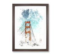 The Golden Gate Bridge Abstract Watercolour Modern Framed Wall Art Print, Ready to Hang Picture for Living Room Bedroom Home Office Décor, Walnut A4 (34 x 25 cm)