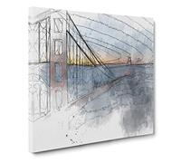 The Golden Gate Bridge in Abstract Modern Canvas Wall Art Print Ready to Hang, Framed Picture for Living Room Bedroom Home Office Décor, 14x14 Inch (35x35 cm)