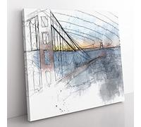 The Golden Gate Bridge in Abstract Modern Canvas Wall Art Print Ready to Hang, Framed Picture for Living Room Bedroom Home Office Décor, 50x50 cm (20x20 Inch)
