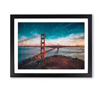 The Golden Gate Bridge In San Francisco Bay Modern Art Framed Print | A2 Black Framed Wall Art | Ready to Hang | Modern Cityscape Picture | Living Room Bedroom Lounge Office