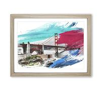 The Golden Gate Bridge San Francisco California No.8 V2 Modern Framed Wall Art Print, Ready to Hang Picture for Living Room Bedroom Home Office Décor, Oak A2 (64 x 46 cm)